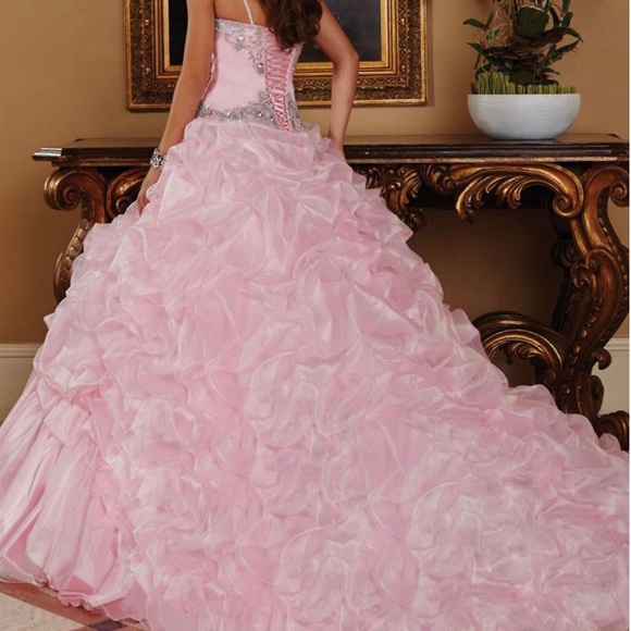 Organza Spaghetti Straps Floor-length Ball Gown Quinceanera  pink colour - Picture 2 of 2